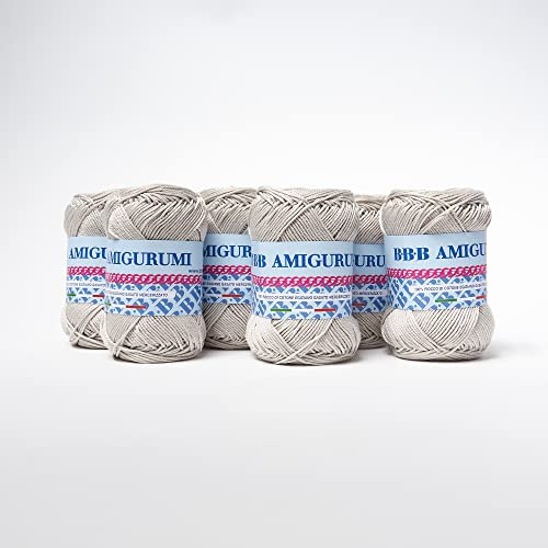B.B.B. Filati - Amigurumi - Gomitolo filato puro cotone morbidissimo adatto per creare bambole e pupazzi lavabile in lavatrice per Ferri/Uncinetto: 3-4 Grigio Perla 290 6pz 300 gr