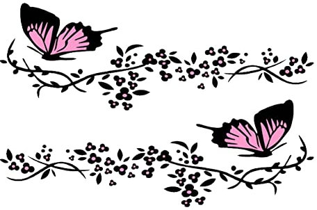 Aublinto 2 PièCes Stickers de Voiture Papillon Fleur,Autocollant Mignon Fleur Papillon,Capot Couverture Autocollants Pour Voitures Suv Camions Vans Murs Ordinateur Portable, Noir Rose, one size