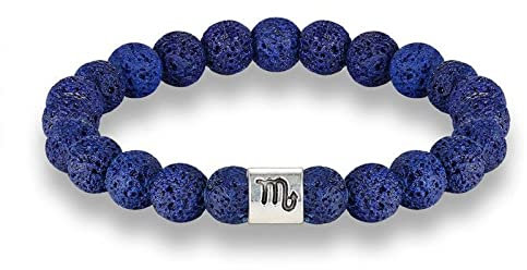 Edelstein Armband,8 Mm Naturstein Schwarze Lava Kristall Armband 12 Sternzeichen Skorpion Stretch Perlen Angst Armband Chakra Energie Edelsteine Perlen Armreif Schmuck Für Männer Frauen Geschenk