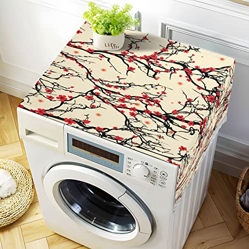 Housse de machine à laver en fleurs de cerisier japonaises - 130 x 55 cm - Antidérapante - Pour chargement frontal - Étanche - Anti-poussière - Avec 4 sacs de rangement - Décoration d'intérieur