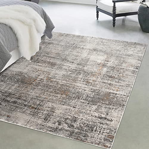 Mazovia Modern Teppich - Vintage Abstract Muster - Weich Teppich für Wohnzimmer, Schlafzimmer, Esszimmer - ÖKO-TEX Wohnzimmerteppich Shrink Polyester – Kurzflorteppich Grau Beige 140 x 200 cm