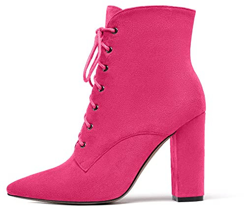 Zamikoo Damen Ankle Boots,Frauen Stiefeletten,Damen Klassische Stiefel mit Blockabsatz 10CM Rose EU43