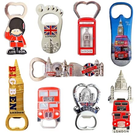 Best Mix of Famous UK Britain London Icons Fridge Magnet Bottle Openers - Set of 9
