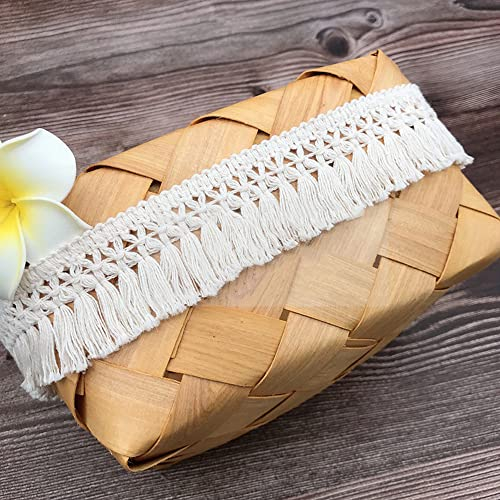 5 Yards 4cm Breite Beige Baumwolle Quaste Spitzenband Fransenbesatz Spitzenbesatz zum Nähen Fransenborte Quaste Trimmen Nähzubehör für DIY Kostüme Bekleidung Vorhang Kleidung Tischdecke Hochzeit Deko