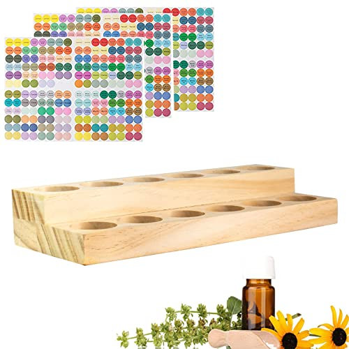 Guolich Aufbewahrungsbox aus Holz für ätherische Öle (5-15ml) zur Aufbewahrung von ätherischen Ölen, Parfüms, Nagellack und Anderen Kleinen Gegenständen (2-Lagen mit 12-Schlitzen)