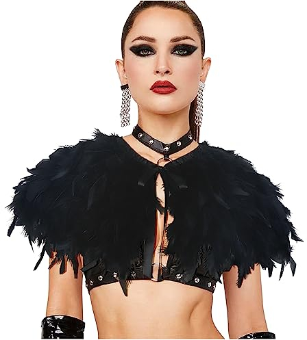 keland Gothic Feder Umhang Schal Bolero Kragen Federumhang Federkragen Federjacke Schultertuch Schulterumhang Halloween-Kostüm (Z-Schwarz)