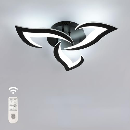 Comely Plafonnier LED Dimmable, Lampe de Plafond Moderne Acrylique 35W 3937LM, 3000K-6500K, Luminaire Plafonnier avec Télécommande pour Chambre Salon, Dia 58cm, Noir