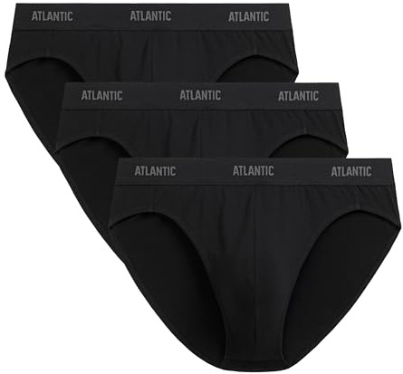 ATLANTIC UNDERWEAR 3er-Pack Sport Herren Slips – elastische Herren Unterhosen aus atmungsaktiver Baumwolle mit Elasthan, sportlicher Schnitt und perfekte Passform, Schwarz S