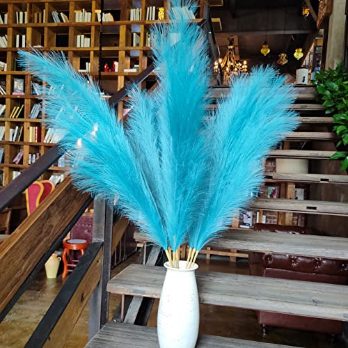 Pampas Grass Decor Tall,Pampas Grandes Florales esponjosas 8 Piezas 43/110cm,Flores de Plumas largas para arreglo de Boda Boho Sala de Estar (8 Piezas 43/110cm, Verde Azulado)