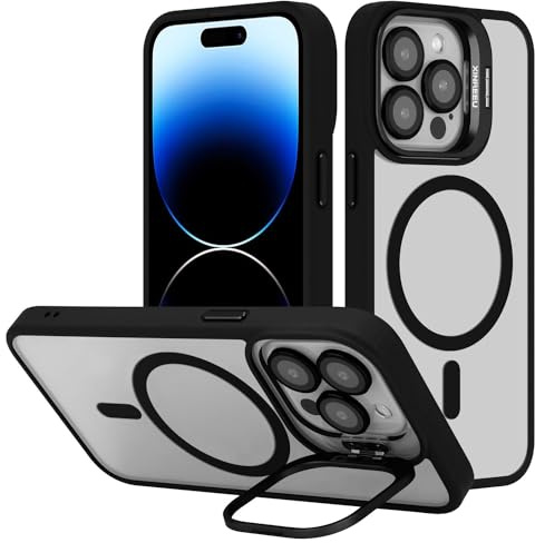 Cadorabo Hülle kompatibel mit Apple iPhone 13 PRO MAX in SCHWARZ [Kompatibel mit MagSafe] Hybrid Matt Design Standfunktion Magnetisch Stoßfest Anti Rutsch Slim Kratzfest Schutz Case in Schwarz