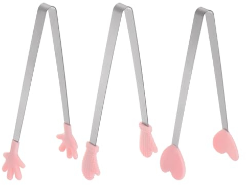 sourcing map Mini-Lebensmittelzange, 14 cm, Musterform, Edelstahl mit Silikonspitzen, kleine Kochzange, Küchenzange, Servierzange zum Kochen, Grillen, Grillen, Küche, Rosa
