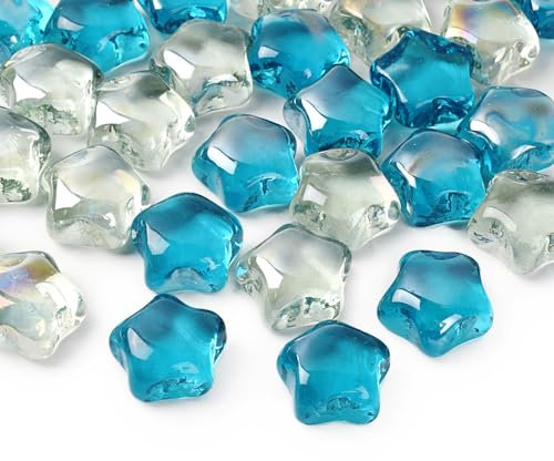 HUIANER 30PCS Star Clear Glass Pebbles, Mixed Color Stone Marbles Table Scatter Gems for Vase Filler Aquarium Decor Garden Decoration