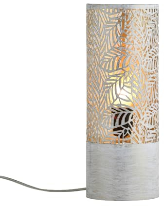 Marrakesch Tischlampe Nachttischlampe 34cm groß | Boho Deko Lampe Stehlampe im Wohnzimmer Schlafzimmer oder Kinderzimmer | Skandinavische Tischleuchte Verdure aus Metall weiß gold E27 Lampenfassung