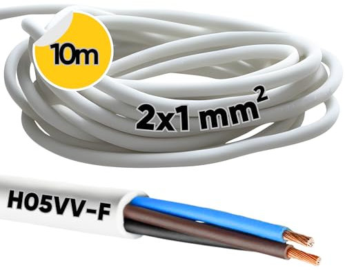 Kalitec H05VV-F - Cable de manguera (10 m, 2 x 1 mm², cable de alimentación sin conductor de protección, cable de PVC para interiores, cable eléctrico blanco, cable de lámpara, cable flexible, 2