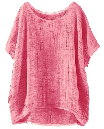 HOOUDO Angebote des Tages Heute Damen Sommer Kurzarm Solid Casual Loose Leinen Top Damen Oberteil Sommer Große Größen Shirt Oversize Damen Top Rosa Damen Quadratischer Ausschni Mein Bestellung Sale