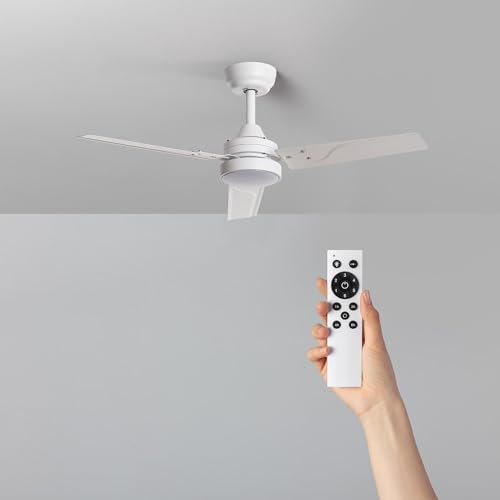 LEDKIA LIGHTING - Ventilatore da Soffitto Silenzioso Vacker 105cm | Motore DC 40W | Luce LED 15W | 6 Velocità | Funzione Estate/Inverno | Protezione IP44, Bianco, Metallo, Con Luce, Telecomando