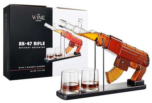 Gifts for Men Dad, Guns Whiskey Decanter Set for Men - Gun Decanter, Detachable Magazine & 2 Full Size Whiskey Glasses, Liquor Dispenser for Bar, Cool Anniversary Birthday Military Present Ideas Gift
