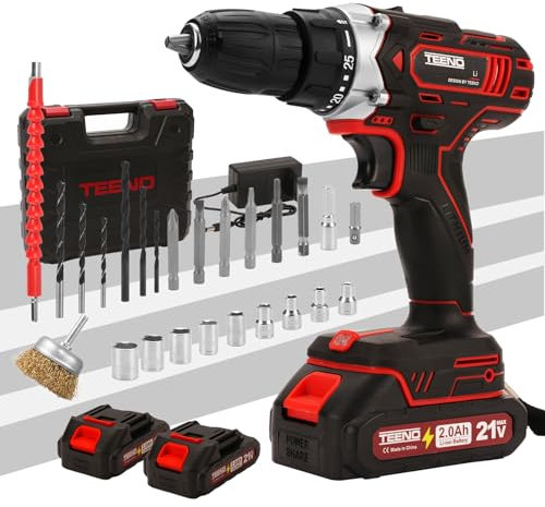TEENO Avvitatore a Batteria 21V Per Batterie Makita 2 Batterie 2.0Ah,45 Nm 25+1 Trapano Avvitatore Batteria,2 Velocità Cacciavite Elettrico,LED,Spazzola Antiruggine In Metallo,31 Accessori e Valigetta