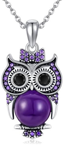 URONE Eule Kette Silber 925 Eule Lila Kristall Anhänger Halskette Eule Schmuck Eule Geschenke für Frauen Damen