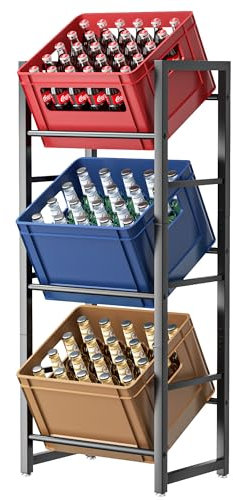 jockcaras Getränkekistenregal für 3 Getränkekisten - Schwarz Metall Getränkeregal, Stabil & Platzsparend Kistenregal mit 3 Ebenen für Bier, Obst, Gemüse, Wasser - Für Wohnzimmer, Küche & Keller