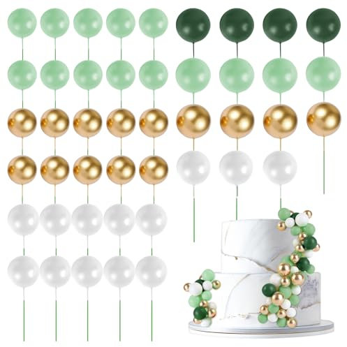 URAQT 45Pcs Ball Cake Topper Decorations, Pearl Ball Shaped Cake Insert, Mini Balloons Cupcake Toppers Sticks, Colorful Balloons Cake Decorations for Birthday Party Wedding, Green