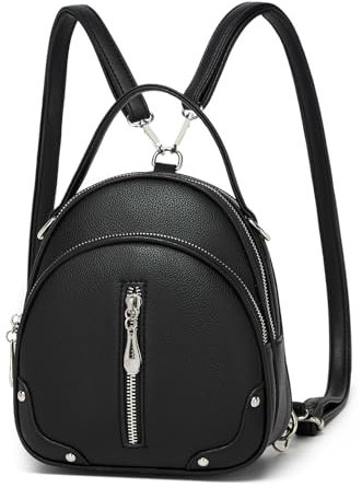 Miss Lulu Zaino Donna in Pelle PU Impermeabile, Borsa a Tracolla Donna Nero, Zaino da Viaggio Piccolo e Leggero con Cinturino Rimovibile, 4 Tasche con Zip