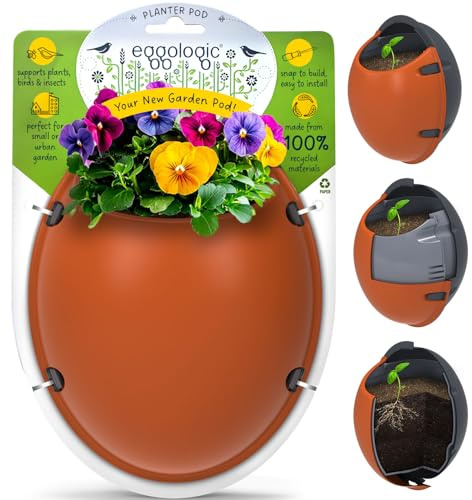 eggologic Pot de fleurs vertical pour balcon, terrasse ou tout petit espace – Pots de fleurs d'extérieur pour fleurs, herbes et petites plantes – Matériaux 100 % recyclés, orange récolte