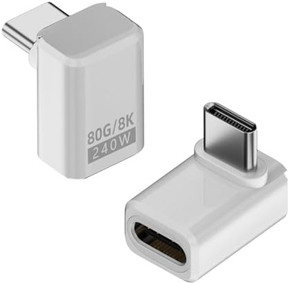 HTGuoji Right Angle USB C Adapter 240W 80Gbps (2pcs) | 90 Degree Type C Male to Female Extension Connector Support 8K@60Hz OTG Compatible with Thunderbolt 5/4/3 for ipad, MacBook