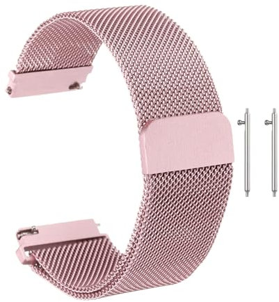 sourcing map Stainless Steel Mesh Watch Band 12mm Quick Release Metal Replacement Watch Strap with Magnetic Buckle for Men Women, Rose Pink
