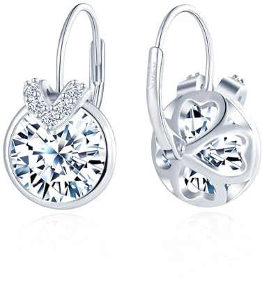 MICGIGI Damen 925 Sterling Silber Creolen Ohrringe V Alphabet Zirkonia Hängende Ohrringe