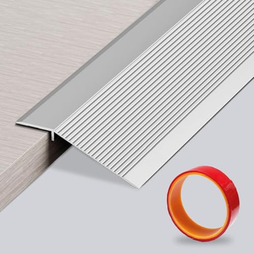 Aluminium-Bodenübergangsleiste,0,9m x 100mm Aluminium Übergangsprofil mit Langes Klebeband,Überbrücken die Höhe Zwischen 8-40mm,Rutschfester Wasserdichter Türschwellenübergang für Rampen(Silber Matt）