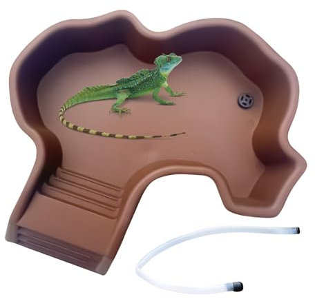 Piscina para Tortugas, Bebedero para Tortugas con Rampa, Bañera de Remojo para Decoración Fácil Limpieza con Drenaje para Acuario Balcón Salón Jardín