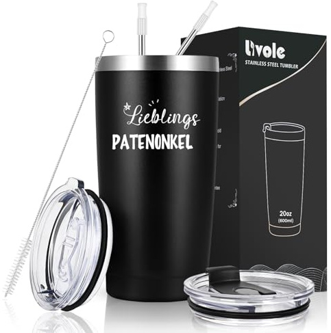 Livole Patenonkel Geschenk Weihnachten, Geschenke für Patenonkel, Onkel, Pate, Tasse mit Spruch - LieblingsPatenonkel - Geschenkideen, 600ml Doppelwandig Weinbecher, 20oz Camping Becher to go