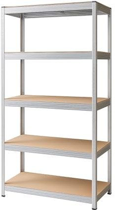 Bestlivings Schwerlastregal (172x30x75 cm, HxTxB) verzinkt, 375kg Tragkraft, Lagerregal mit 5 MDF Einlegeböden, Regal zum Stecken für Garage, Keller und Büro