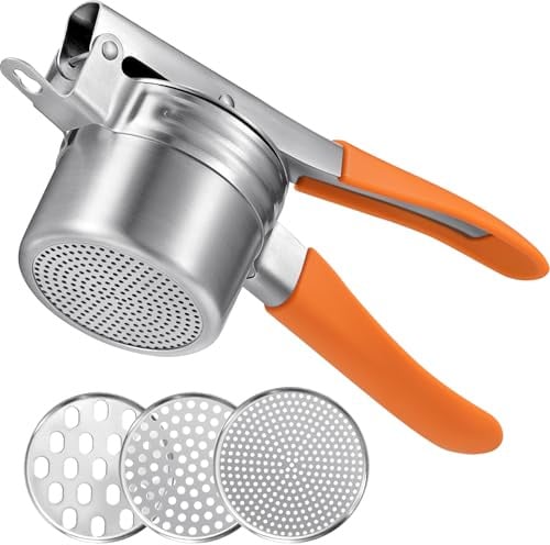 Sopito Kartoffelpresse Edelstahl, 3 Siebe Silikongriff für Püree & Spätzle | Spülmaschinenfest. Silikongriff für festen Halt. Für Püree, Spätzle, Spaghetti-Eis & Gemüsebrei