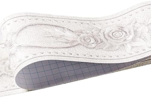 1 Rolle/Pack Taille Bordüre Wasserdichte Wandaufkleber 3D Relief Rustikale Fliesen Wohnzimmer Badezimmer 5M Länge Selbstklebende Linie(White peony)