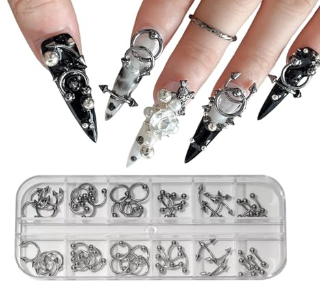 Auroriel 60 Pieces Nail Design Studs 3D Silver Alloy Goth Punk Nail Decoration Silver Gray Cone Spikes Metal Rings Alloy Rivets Jewelry for Women Goth