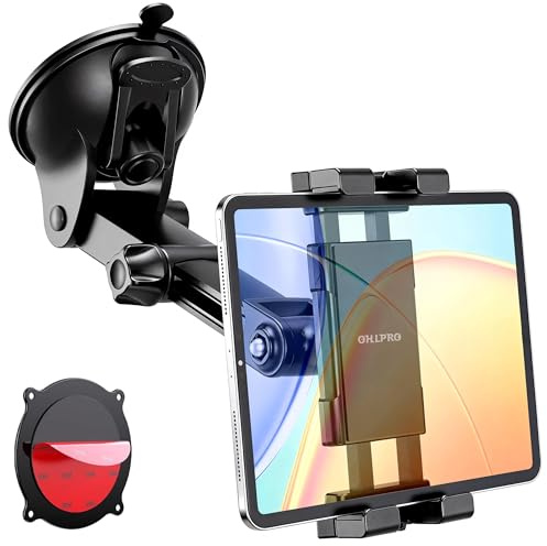 OHLPRO Support Tablette Voiture Tableau de Bord Pare-Brise, Ventouse Puissante Camion avec Bras Long Extensible, Support iPad Auto pour 5-17 Appareils iPad Pro 12.9 Air Mini, Galaxy Tab