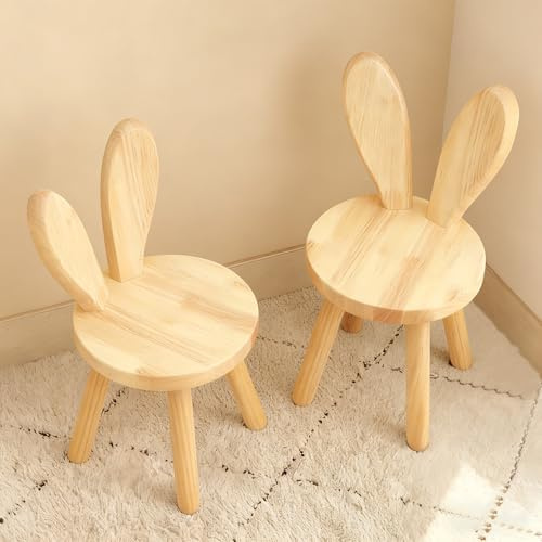 BUERPINKING Kinderstuhl Holz, Kinderstuhl ab 3 Jahr Massiv aus Holz, Kinderzimmer Stuhl 45 x 26cm mit Hasenohren Rückenlehne, Kinderhocker für Essen, Lesen und Spielen