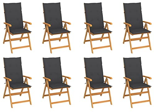 Owoxanthellate 8 Gartenstühle klappbar aus Teakholz verstellbare Gartenliegen mit anthrazit Auflagen 57×71,5×100 cm wetterfest für Balkon Terrasse Camping