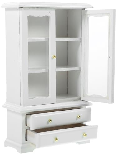 Homoyoyo 12 Miniature Wooden Bookcase Display Shelf for Dollhouse, White 3-tier Double Door Mini Bookshelf Furniture for Dollhouse Living Room Collectibles