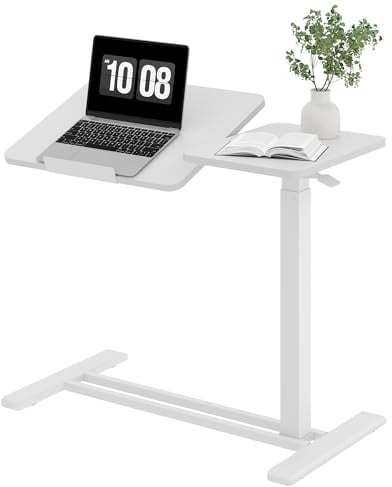 SANODESK Höhenverstellbarer Beistelltisch mit Rollen 80 × 40 cm | Halb klappbare Tischplatte mit 75° Neigung, Gasfeder, 65–104,5 cm höhenverstellbar, mobil für Sofa und Bett (Weiß)