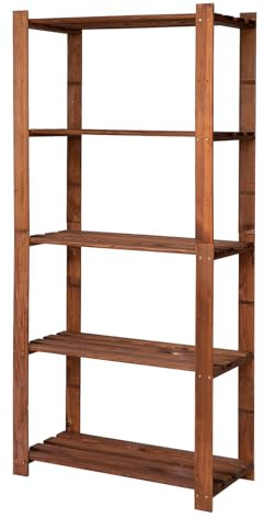 STOLMAK Holzregal Standregal Braun 170x80x38 cm (HxBxT) Lagerregal mit 5 Ablagen Stehend Garage Regal Keller Natur Wohnzimmer Kiefernholz Badregal Badezimmerregal Blumenregal