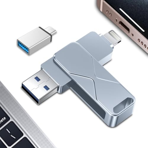 512 GB MFi-zertifizierter 3-in-1-Lightning-USB-3.0-Flash-Laufwerk, externer Speicherstick kompatibel mit iPhone, iPad, Android, Mac, PC, Smart TV, Auto