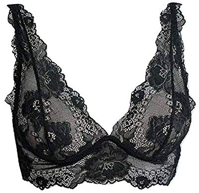 Bralette Donna con Ferretto Coppa B in Raffinato Pizzo con Coppe Push Up in Gel con Scollatura Profonda con Taglio Vela. Nero Tg 4