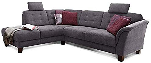 Cavadore Ecksofa Trond mit Federkern / Sofa L-Form im Landhausstil mit Ottomanen links und verstellbaren Kopfstützen / 260 x 89 x 214 / Webstoffgrau