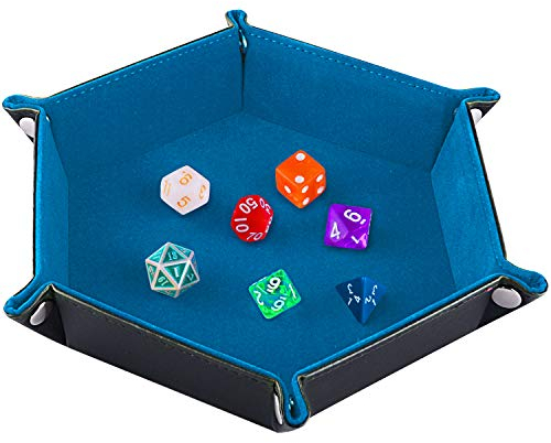 SIQUK Tablero de Dados Bandeja de Dados, Plegable de Cuero de Hexagonal de la PU y Soporte de Dados de Terciopelo Cielo Azul para Mazmorras y Dragones Juegos de Dados RPG D & D y Otros Juegos de Mesa