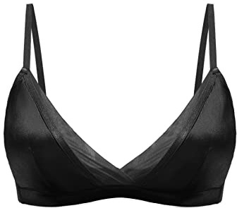 SilRiver Women Silk Padded Bralette Deep V Bra Wire Free Super Soft Comfortable for Sensitive Skin