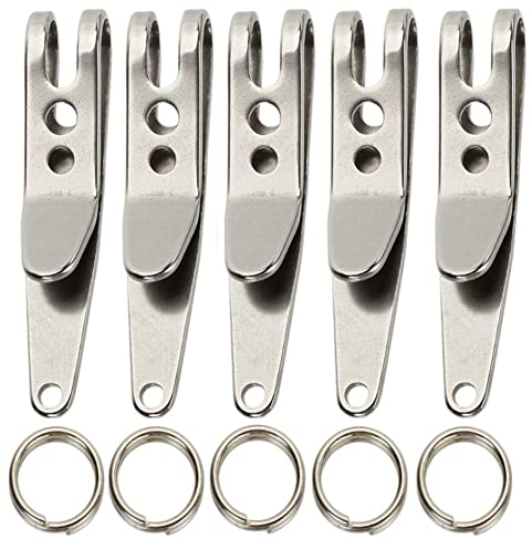 SuperglockT Silber Schlüsselanhänger Schlüsselclip Karabiner mit Schlüsselring Keyring Edelstahl Schlüsselhalter Multiclip Mehrzwecker Taktische Clip 38x7mm (5)