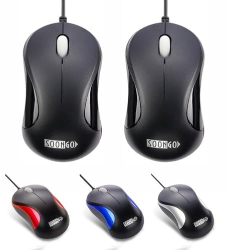 SOONGO Computer Mouse 2 Pack Mini USB Mouse for Laptop Designed USB Optical Wired Mice for Office and Home use Compatible with Computer Laptop PC Desktop Windows 7/8/10/XP Vista and Mac Black Color